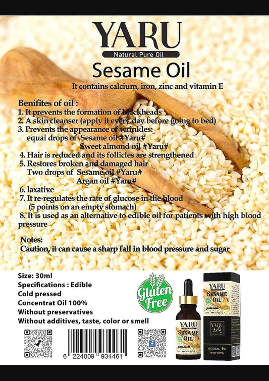 Natural Sesame Oil by Yarrow - for Cooking, Hair, Body, and Face - 30 ml